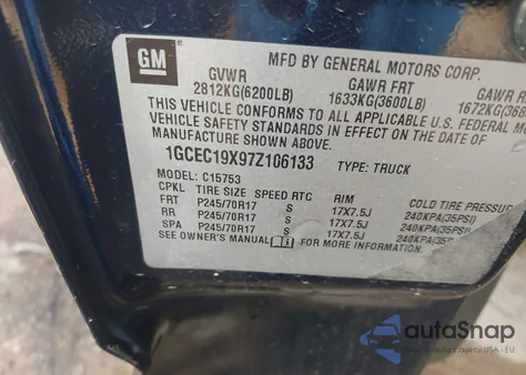 2007 Chevrolet Silverado 1500 Classic Work Truck from USA, damaged, VIN 1GCEC19X97Z106133